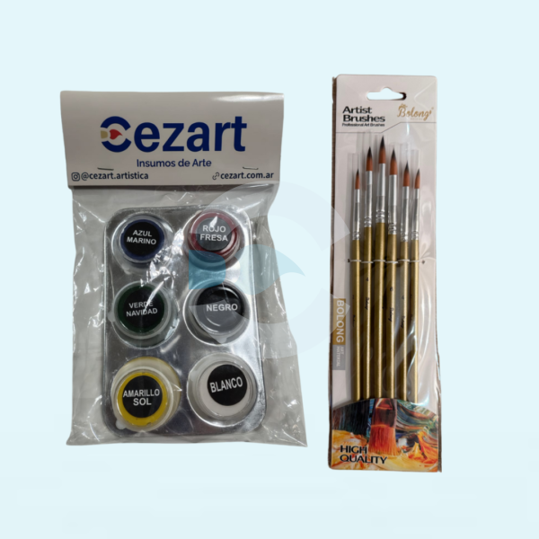 Set de Acuarelas Cezart Colores Principales x 6 + Paleta Mezcladora + Set x 6 Pinceles - Image 2